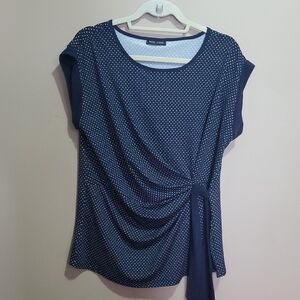 Mandy Evans Navy Blue Polka Dot Women's Top Size 1X